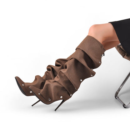 Pointed Toe Buckle Stiletto Removable Boots | Onlymaker Latest