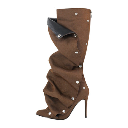 Pointed Toe Buckle Stiletto Removable Boots | Onlymaker Latest