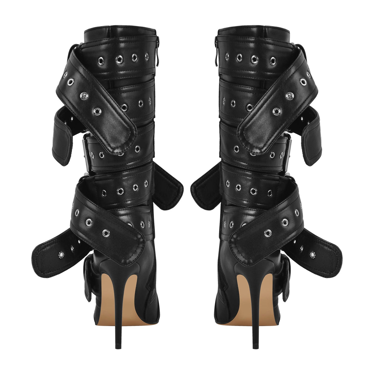 Metallic Pointed Toe Buckles Stiletto Ankle Boots | Onlymaker Everyday