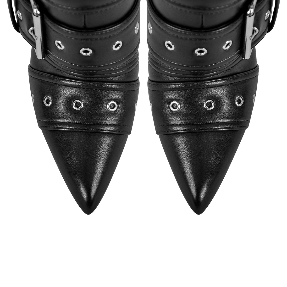 Metallic Pointed Toe Buckles Stiletto Ankle Boots | Onlymaker Everyday