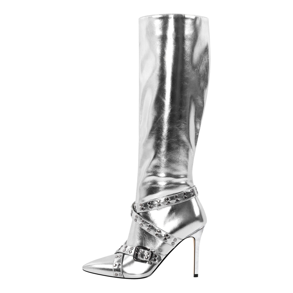 Straps Knee High Metallic Color Boots | Onlymaker Hot Sale