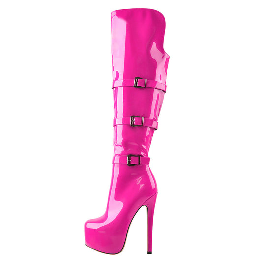 Round Toe Platform Over The Knee Rose Red Boots | Onlymaker Deals