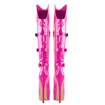 Round Toe Platform Over The Knee Rose Red Boots | Onlymaker Deals