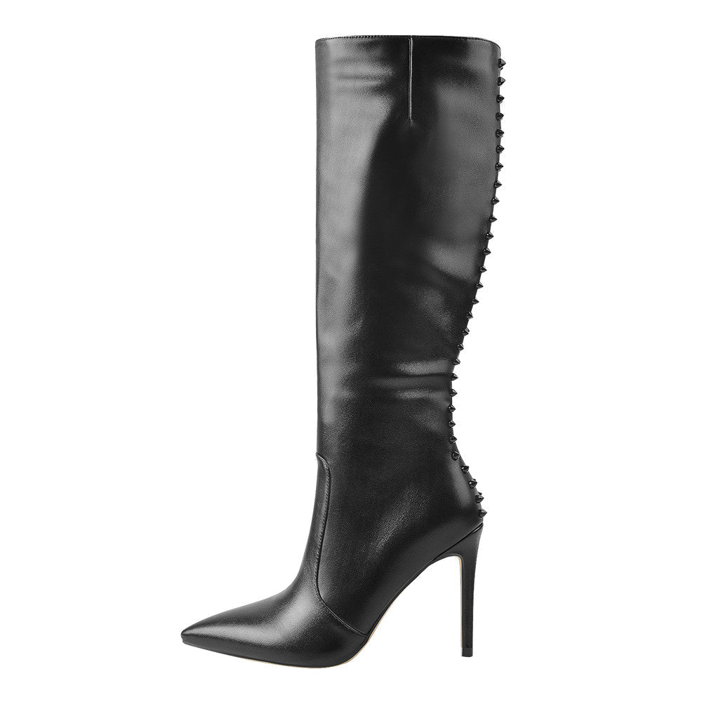Rivet Pointed Toe Stiletto Knee High Boots | Onlymaker Value