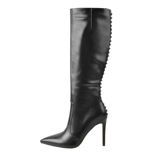 Rivet Pointed Toe Stiletto Knee High Boots | Onlymaker Value