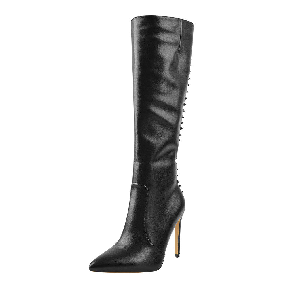 Rivet Pointed Toe Stiletto Knee High Boots | Onlymaker Value