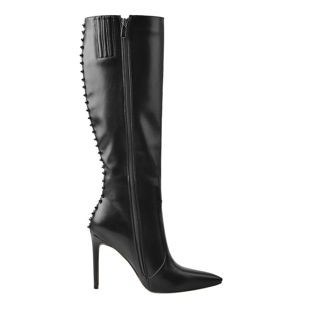 Rivet Pointed Toe Stiletto Knee High Boots | Onlymaker Value