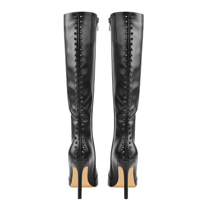 Rivet Pointed Toe Stiletto Knee High Boots | Onlymaker Value