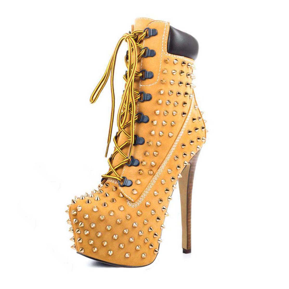 Heeled Work Boots Lace-Up Rivet Boots | Onlymaker Value