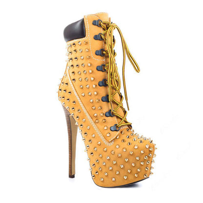 Heeled Work Boots Lace-Up Rivet Boots | Onlymaker Value