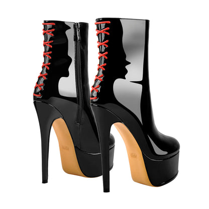 Platform Stiletto High Heel Patent leather Ankle Boots | Onlymaker Featured