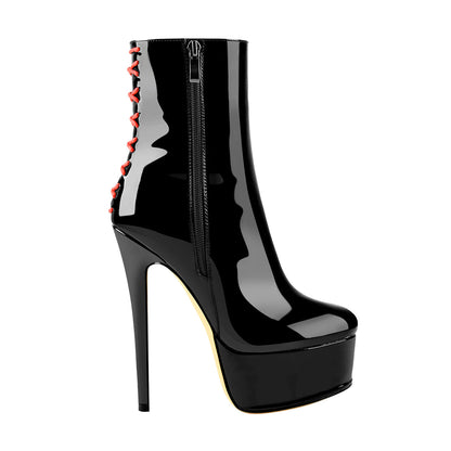 Platform Stiletto High Heel Patent leather Ankle Boots | Onlymaker Featured