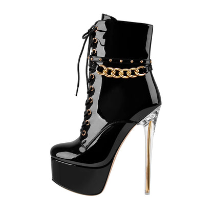 Patent Leather Platform Lace Up Ankle Boots | Onlymaker Quality