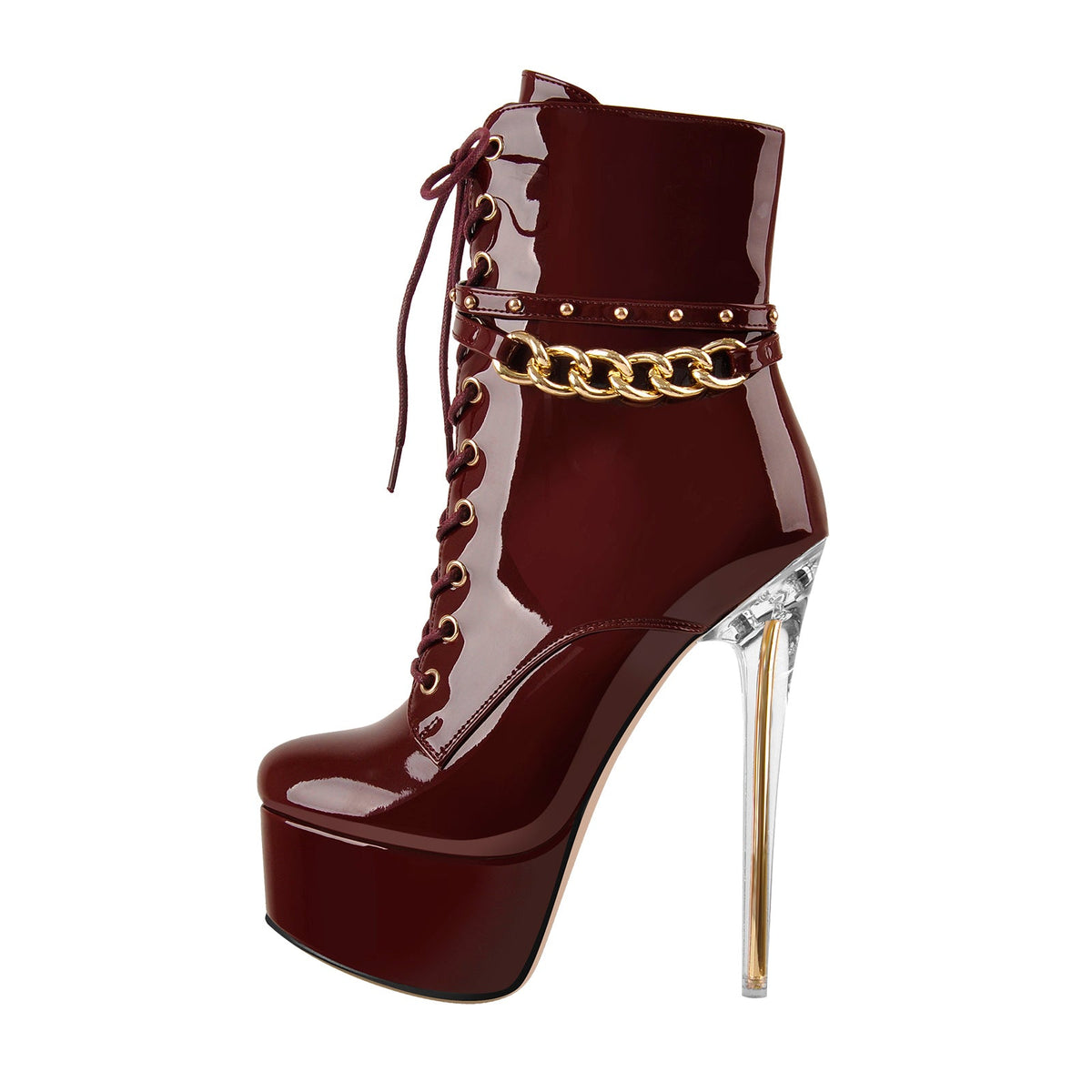 Patent Leather Platform Lace Up Ankle Boots | Onlymaker Quality