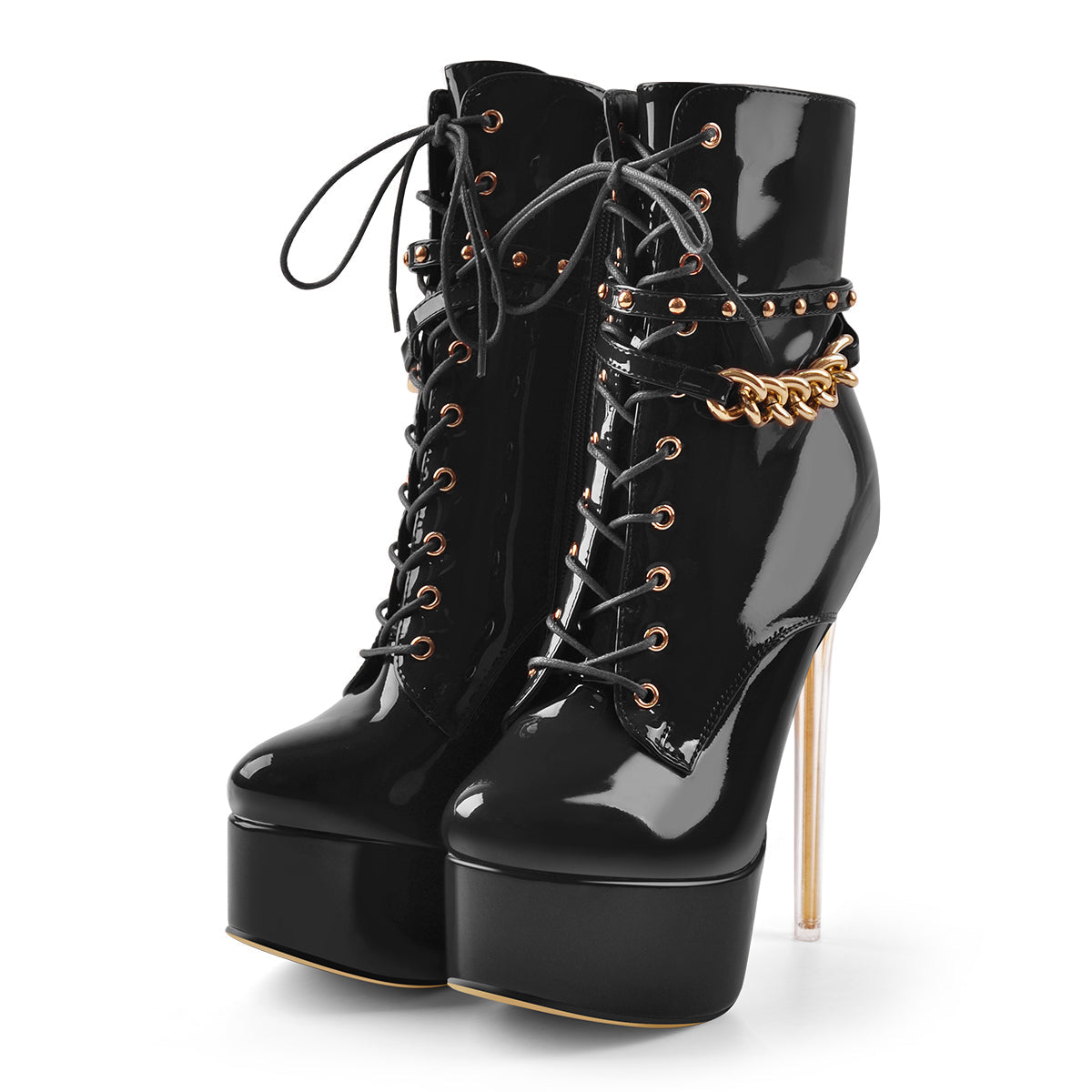 Patent Leather Platform Lace Up Ankle Boots | Onlymaker Quality