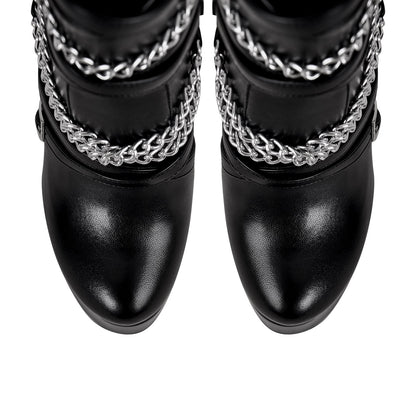 Chain Buckle Strap Platform Stiletto High Heel Boots | Onlymaker Classic