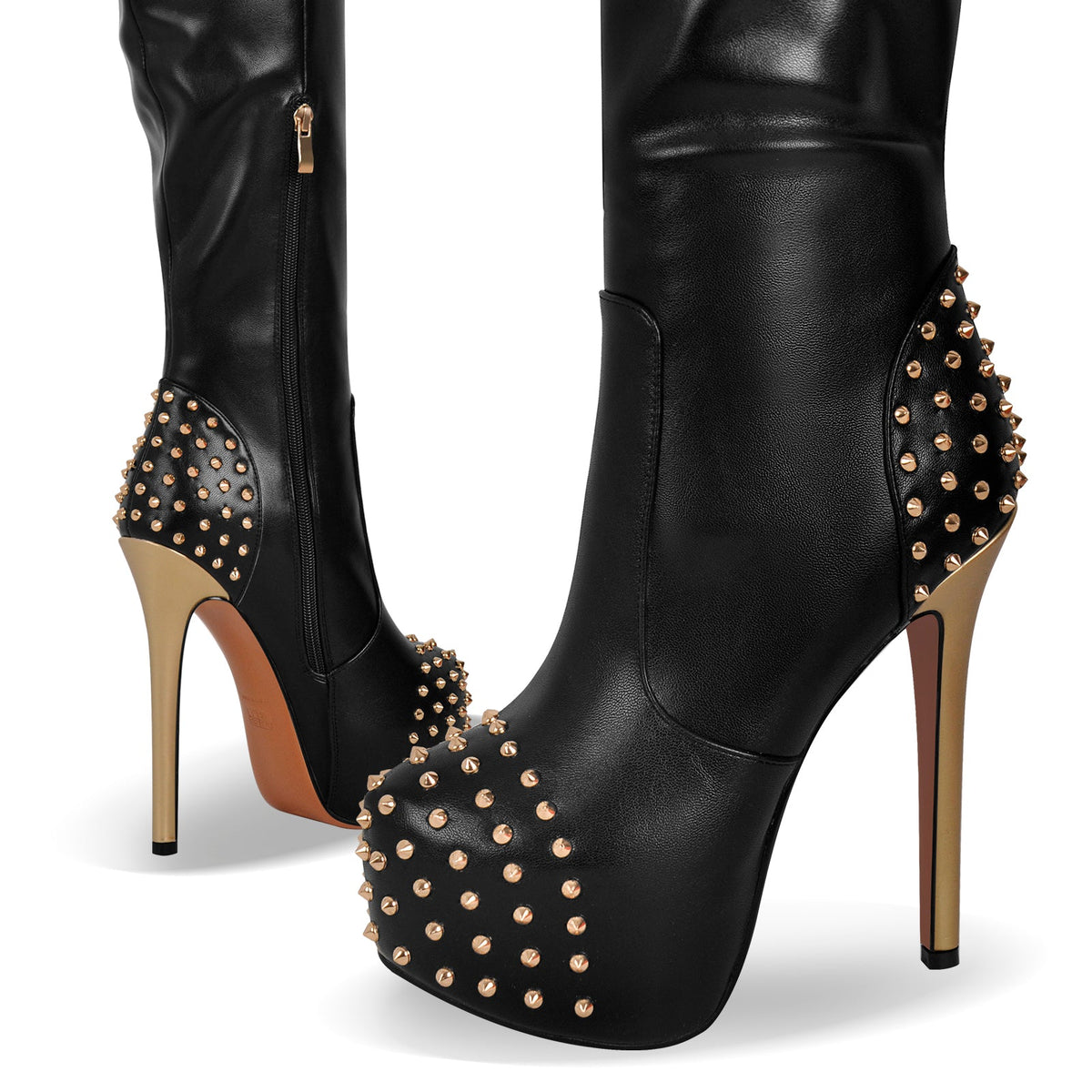Round Toe Stiletto Rivet Over The Knee Boots | Onlymaker Customer Favorite