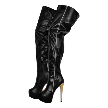 Black Side Zipper Stiletto Over The Knee Boots | Onlymaker Featured