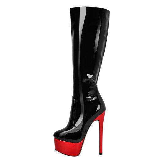 Black Round Toe Stiletto Platform Zipper Boots | Onlymaker Discount