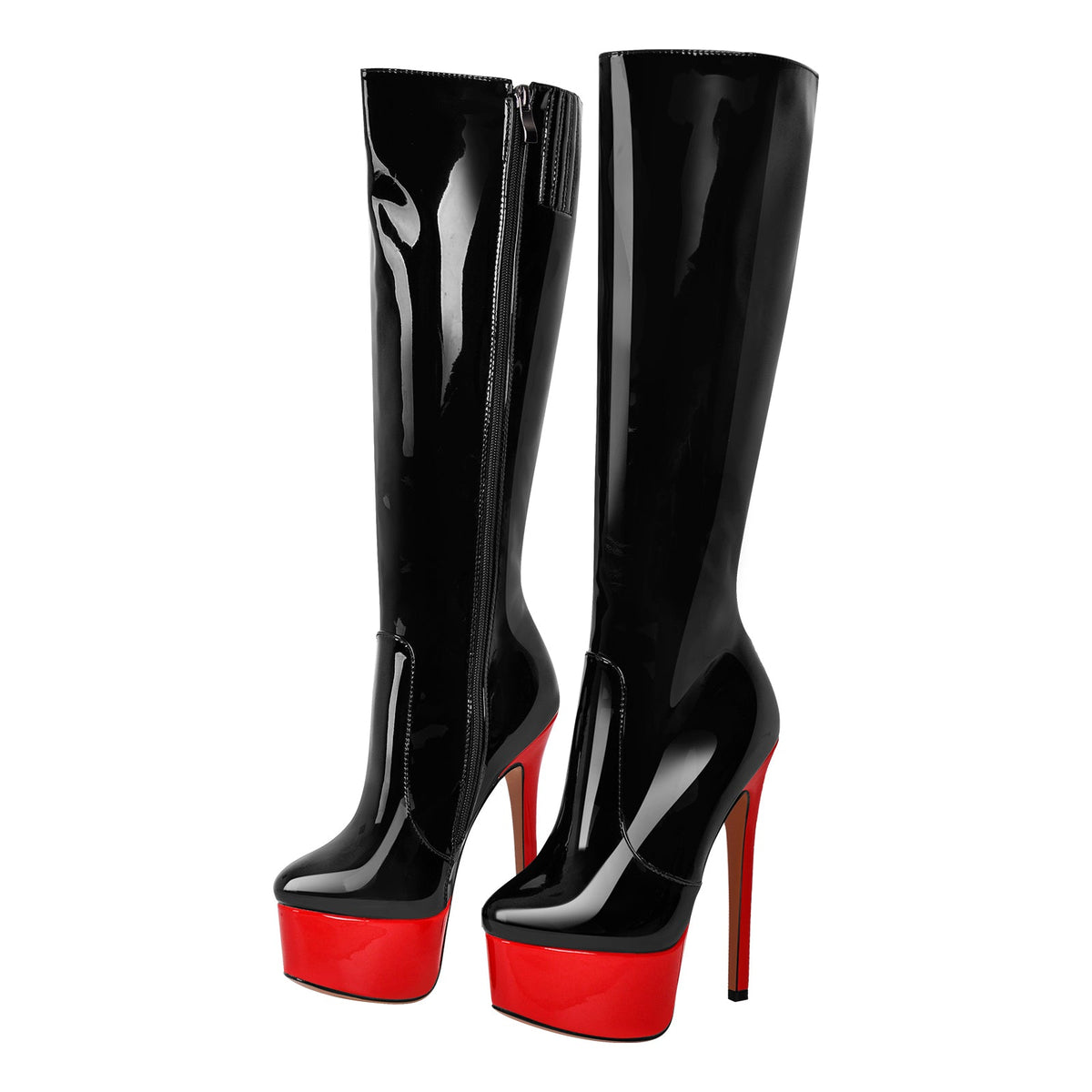 Black Round Toe Stiletto Platform Zipper Boots | Onlymaker Discount