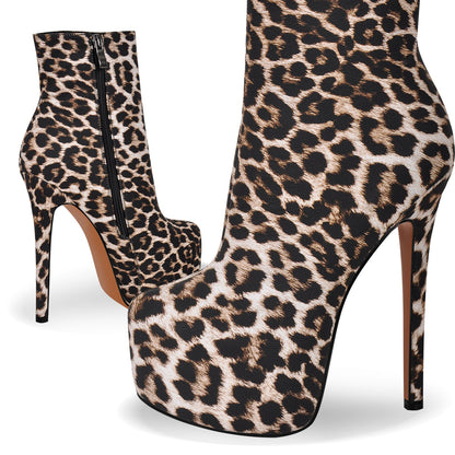 Leopard Platform Stiletto Ankle Boots | Onlymaker Sale