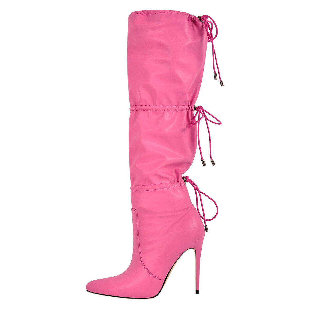 Pointed Toe Lace-up Stiletto Knee High Boots | Onlymaker Best Price