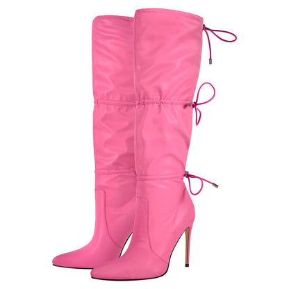 Pointed Toe Lace-up Stiletto Knee High Boots | Onlymaker Best Price