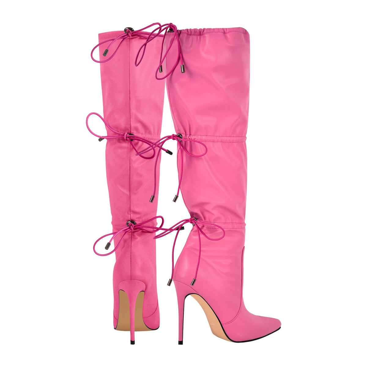 Pointed Toe Lace-up Stiletto Knee High Boots | Onlymaker Best Price