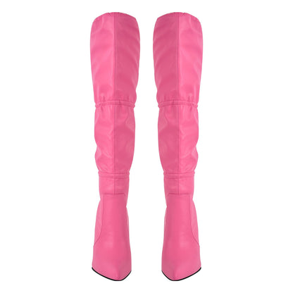 Pointed Toe Lace-up Stiletto Knee High Boots | Onlymaker Best Price