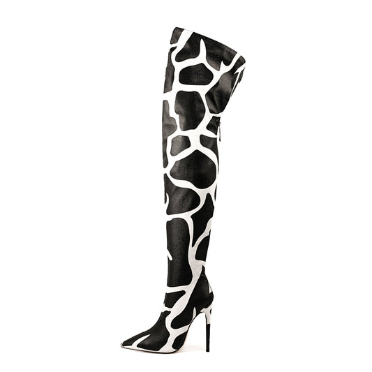 Cow Print Over The Knee Stiletto Boots | Onlymaker Recommended