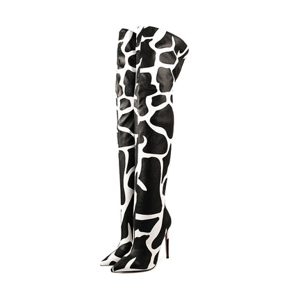 Cow Print Over The Knee Stiletto Boots | Onlymaker Recommended