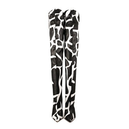 Cow Print Over The Knee Stiletto Boots | Onlymaker Recommended