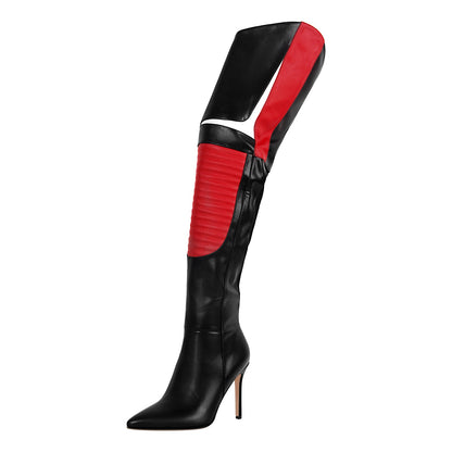 Pointed Toe Color-coordinated Stiletto Over the Knee Boots | Onlymaker Latest