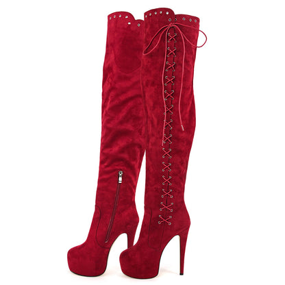 Platform Suede Lace-up Over The Knee Boots | Onlymaker Classic