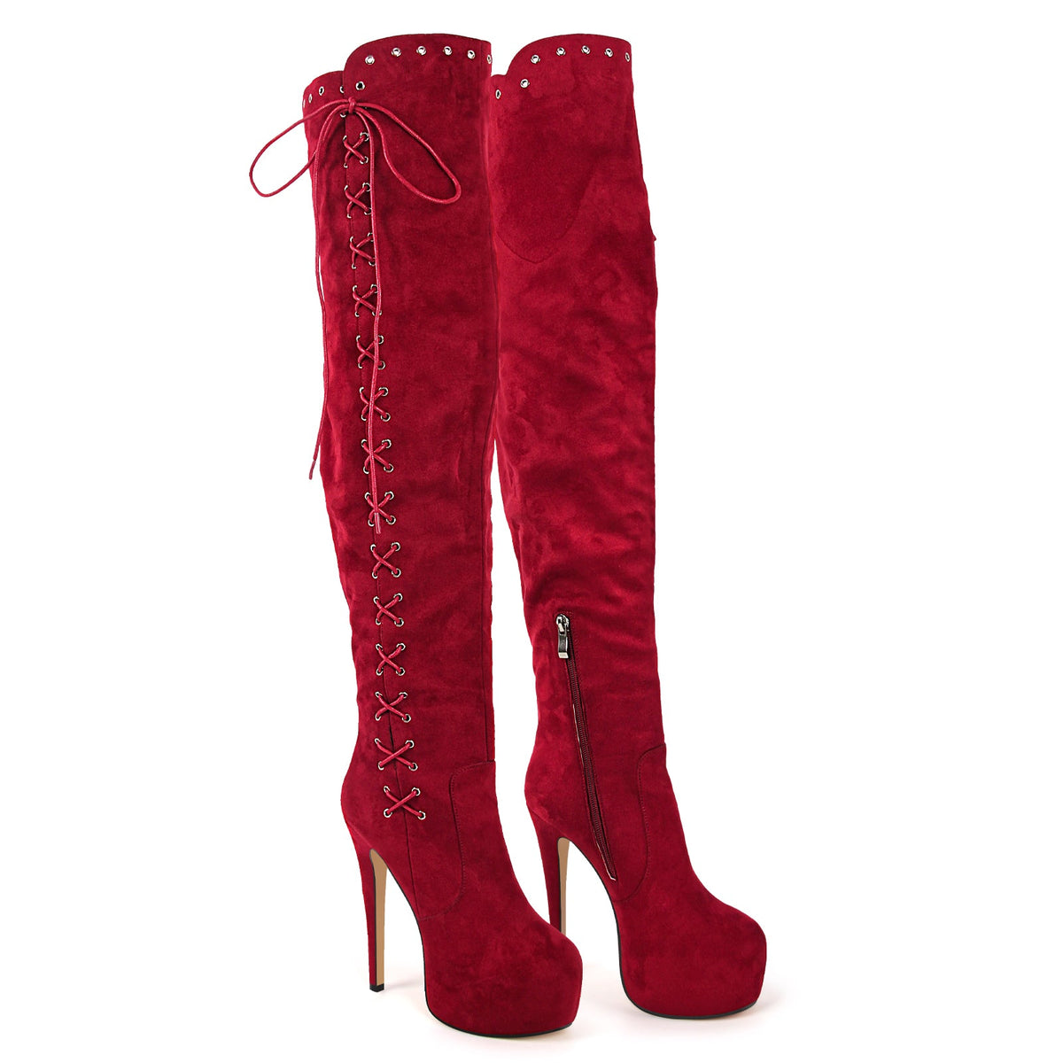Platform Suede Lace-up Over The Knee Boots | Onlymaker Classic