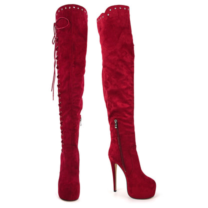 Platform Suede Lace-up Over The Knee Boots | Onlymaker Classic