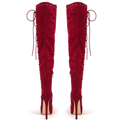 Platform Suede Lace-up Over The Knee Boots | Onlymaker Classic