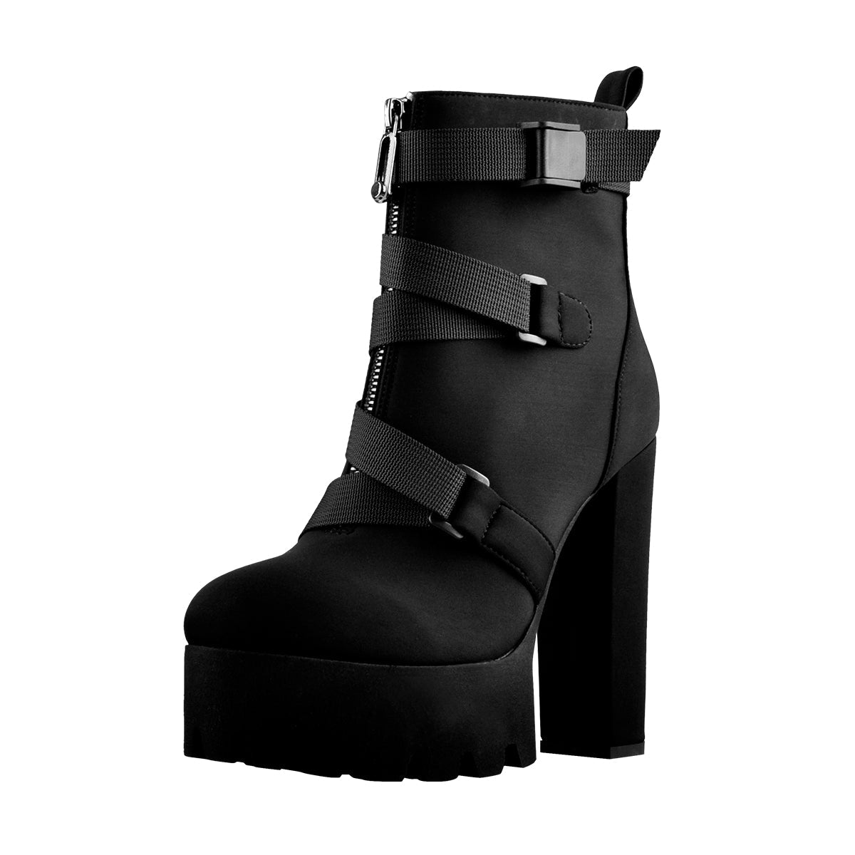 Platform Round Toe Zipper Strap Chunky High Heels Ankle Boots | Onlymaker Hot Sale