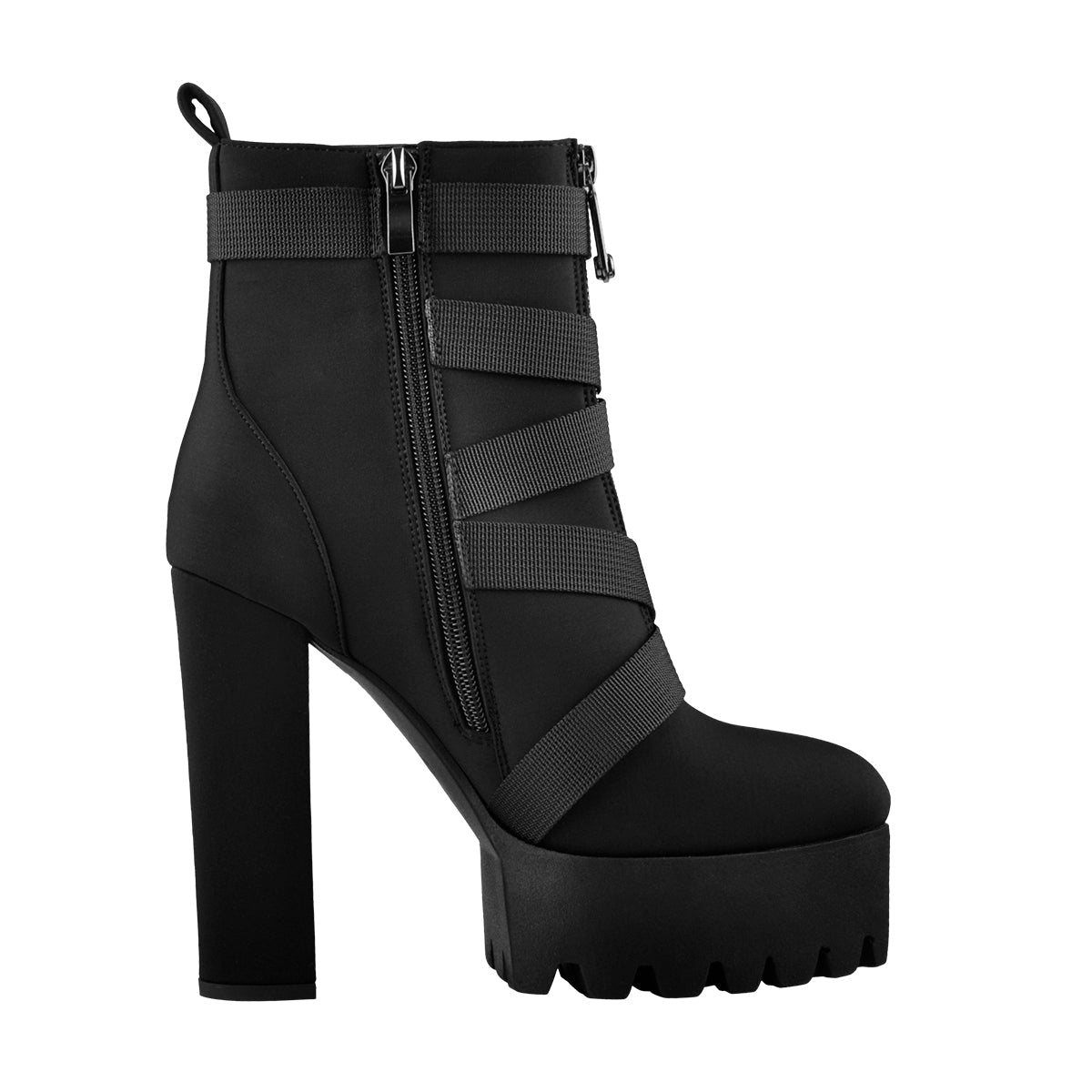 Platform Round Toe Zipper Strap Chunky High Heels Ankle Boots | Onlymaker Hot Sale