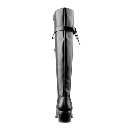 Round Toe Lace Up Sturdy Heel Side Zipper Knee High Boots | Onlymaker Signature
