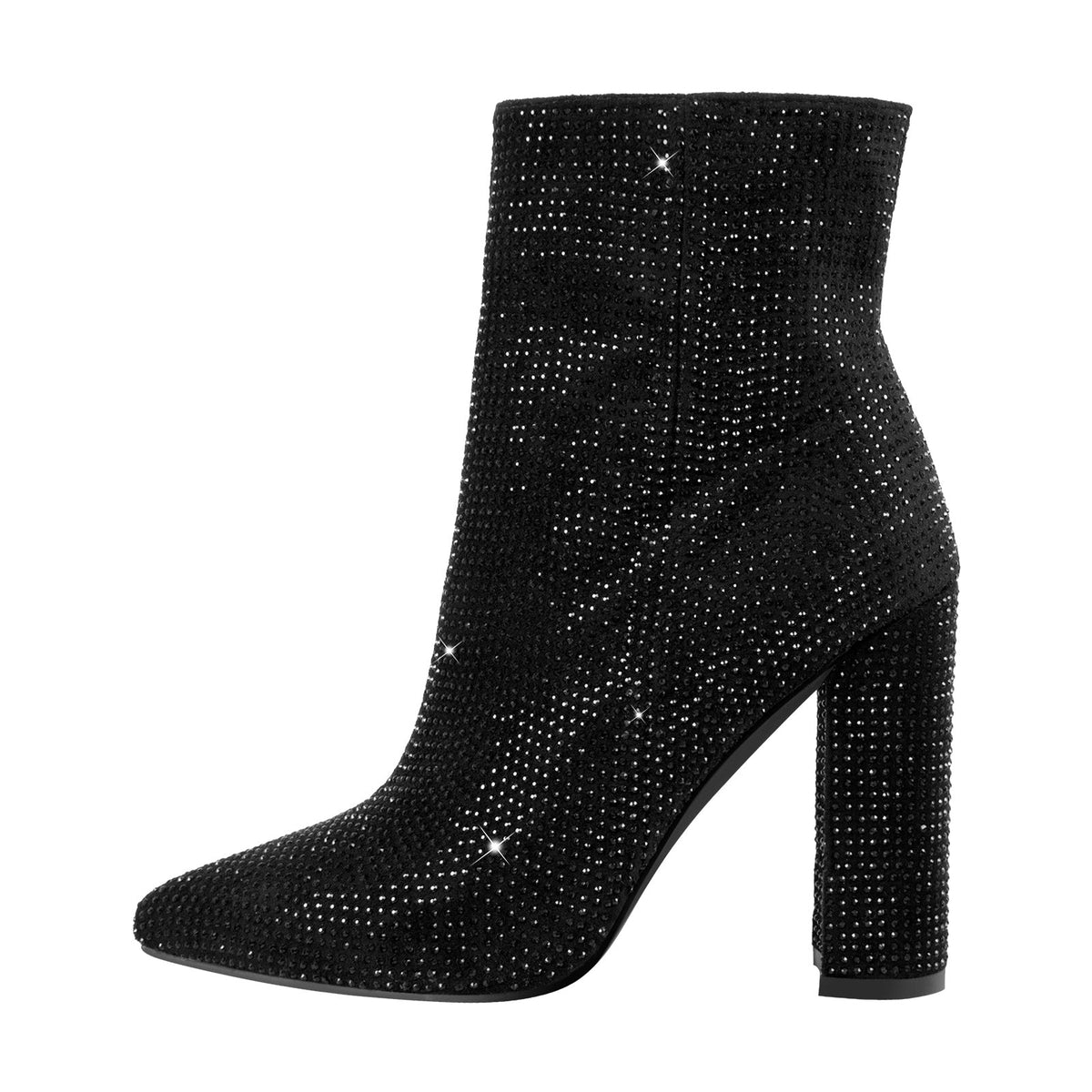 Pointed Toe Rhinestone Chunky Heel Ankle Boots | Onlymaker Trusted