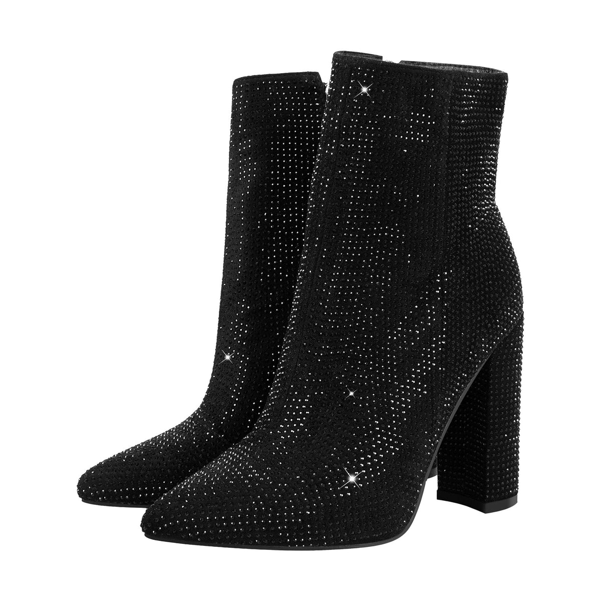 Pointed Toe Rhinestone Chunky Heel Ankle Boots | Onlymaker Trusted