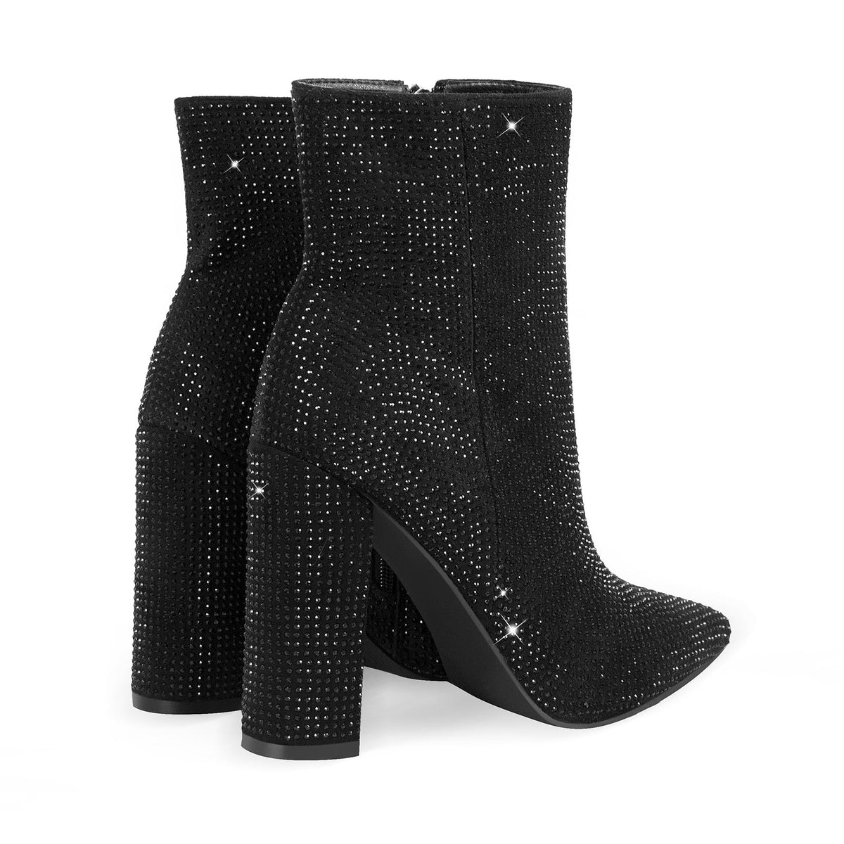 Pointed Toe Rhinestone Chunky Heel Ankle Boots | Onlymaker Trusted