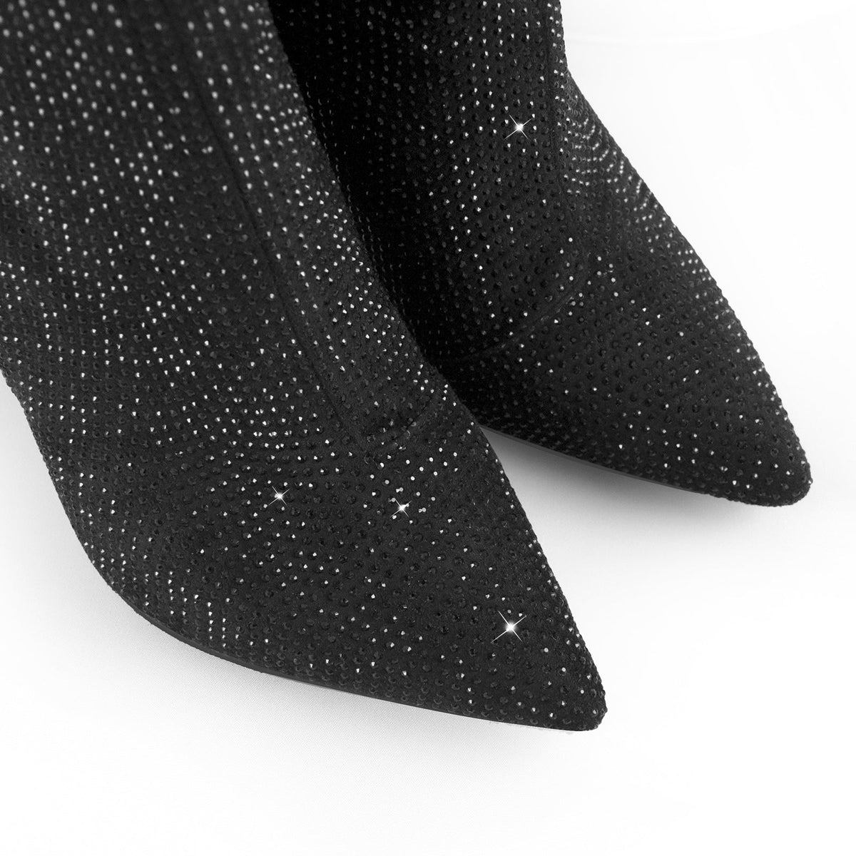 Pointed Toe Rhinestone Chunky Heel Ankle Boots | Onlymaker Trusted