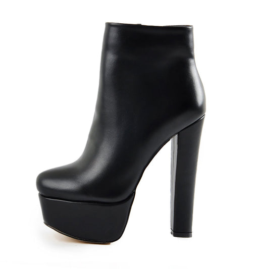 Black Platform Round Toe Chunky Heel Ankle Boots | Onlymaker Latest