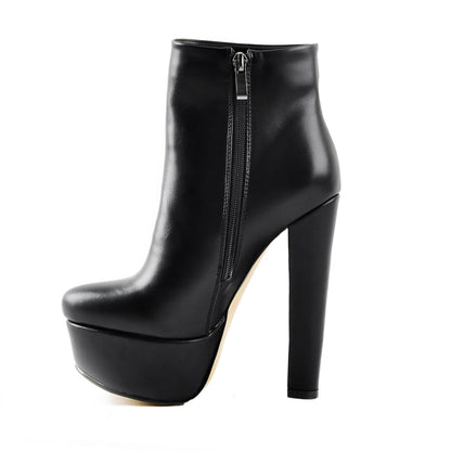 Black Platform Round Toe Chunky Heel Ankle Boots | Onlymaker Latest