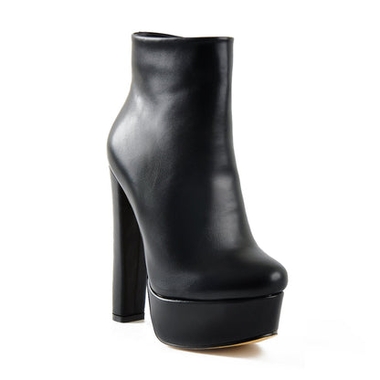 Black Platform Round Toe Chunky Heel Ankle Boots | Onlymaker Latest