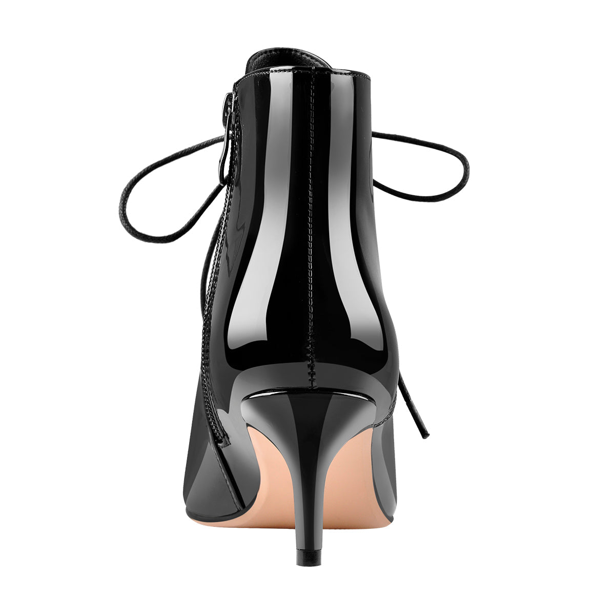 Patent Leather Pointed Toe Lace-up Kitten Low Heel Booties | Onlymaker Featured