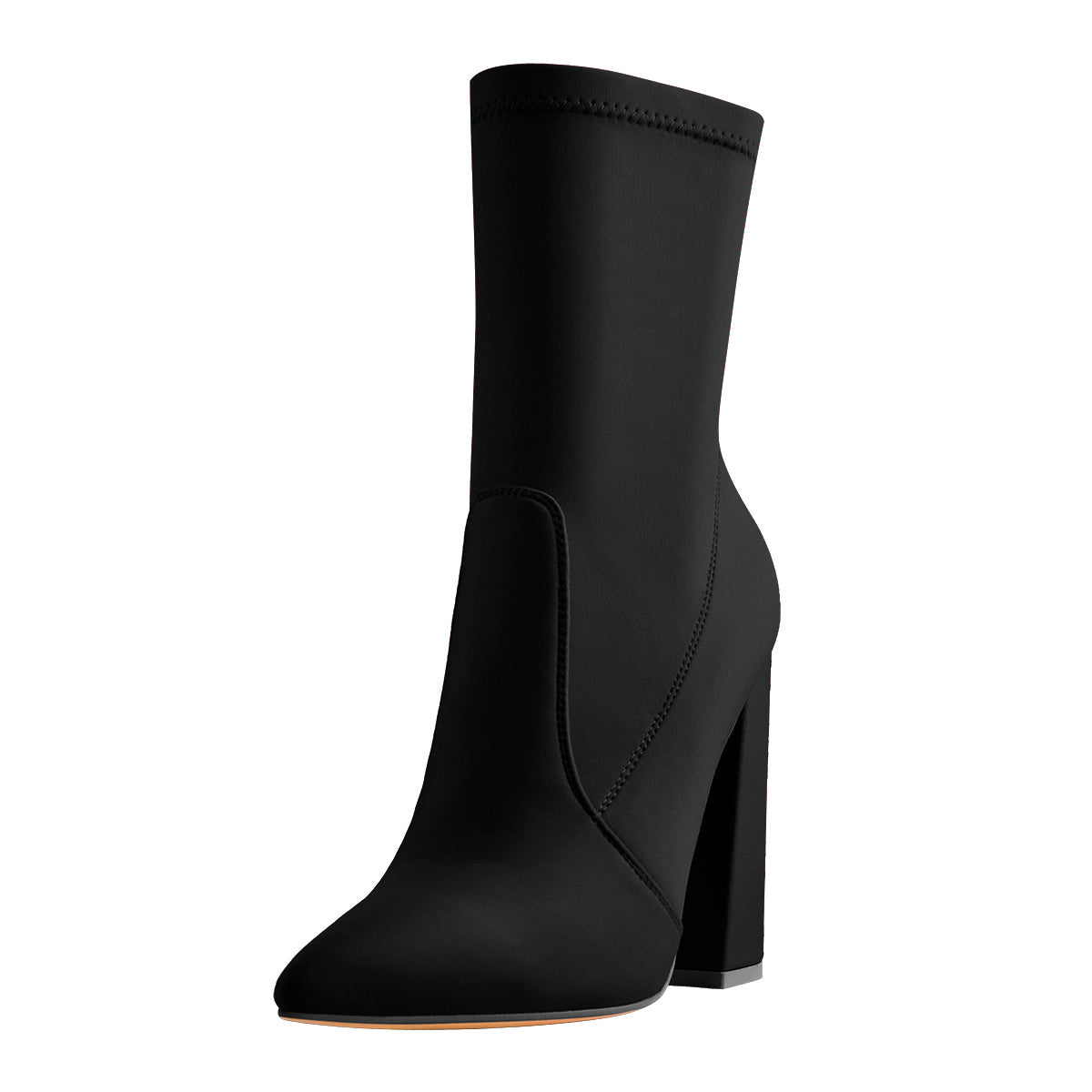 Pointed Toe Minimalistic Stretch Block High Heels Ankle Booties | Onlymaker Exclusive