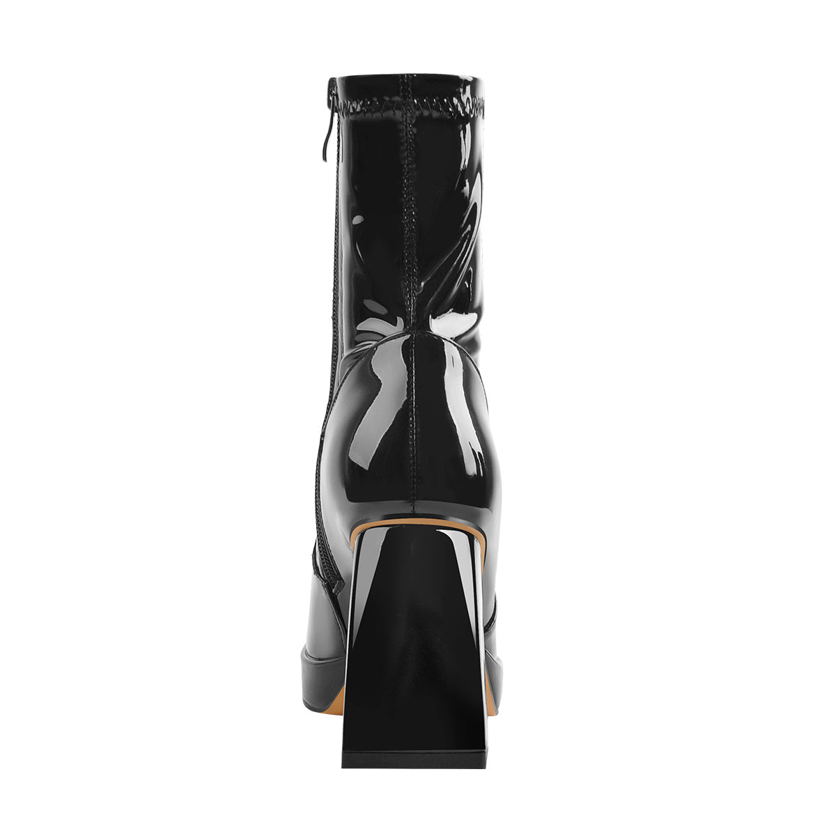 Black Patent Leather Square Chunky Heels Platform Ankle Boots | Onlymaker Exclusive